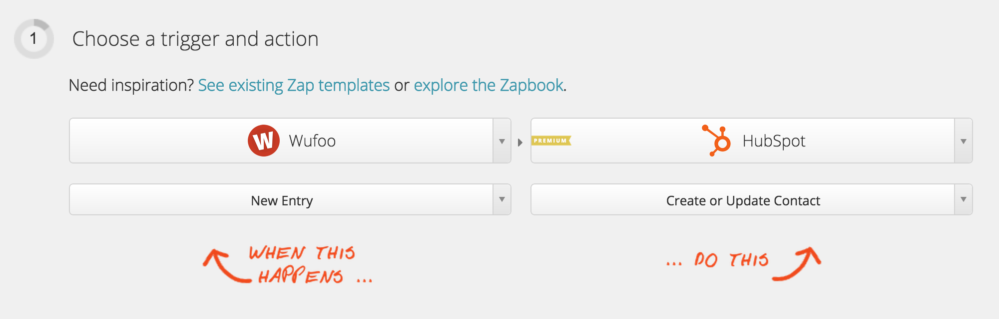 Zapier: Create a New Zap to connect Wufoo and HubSpot CRM